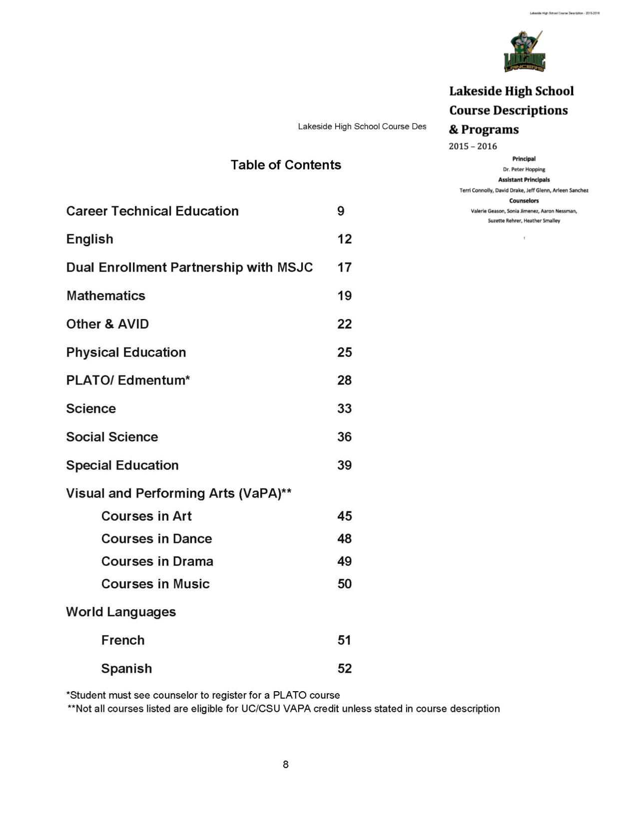 Course Catalog Academics Lakeside High School